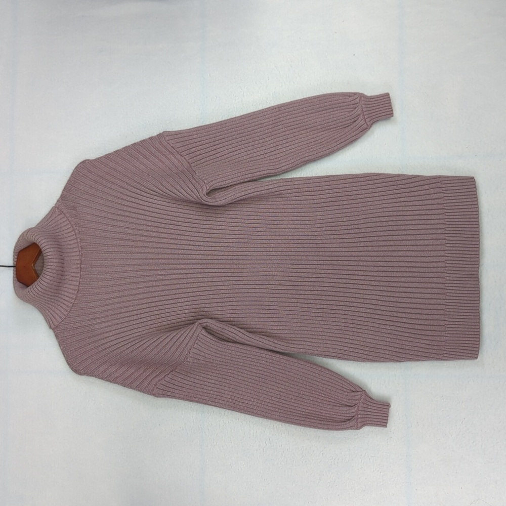 Anrabess Mauve Ribbed Turtleneck Midi Dress M